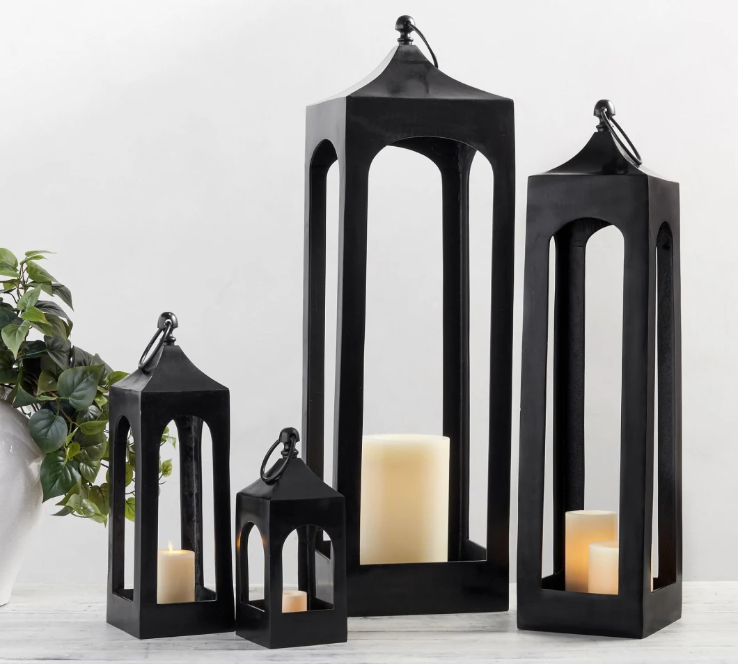 Gold Black Set of 4 Modern Candle Holder Lanterns Set Indoor or Outdoor