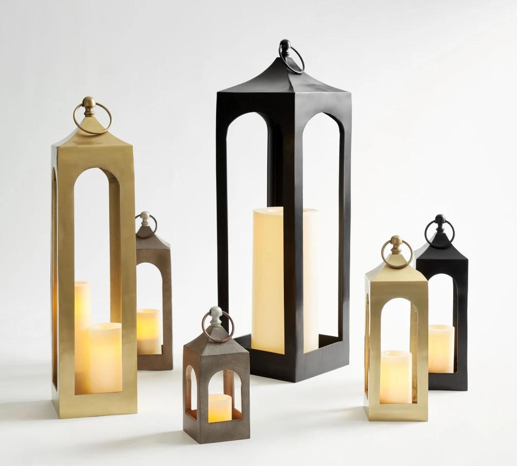 Gold Black Set of 4 Modern Candle Holder Lanterns Set Indoor or Outdoor